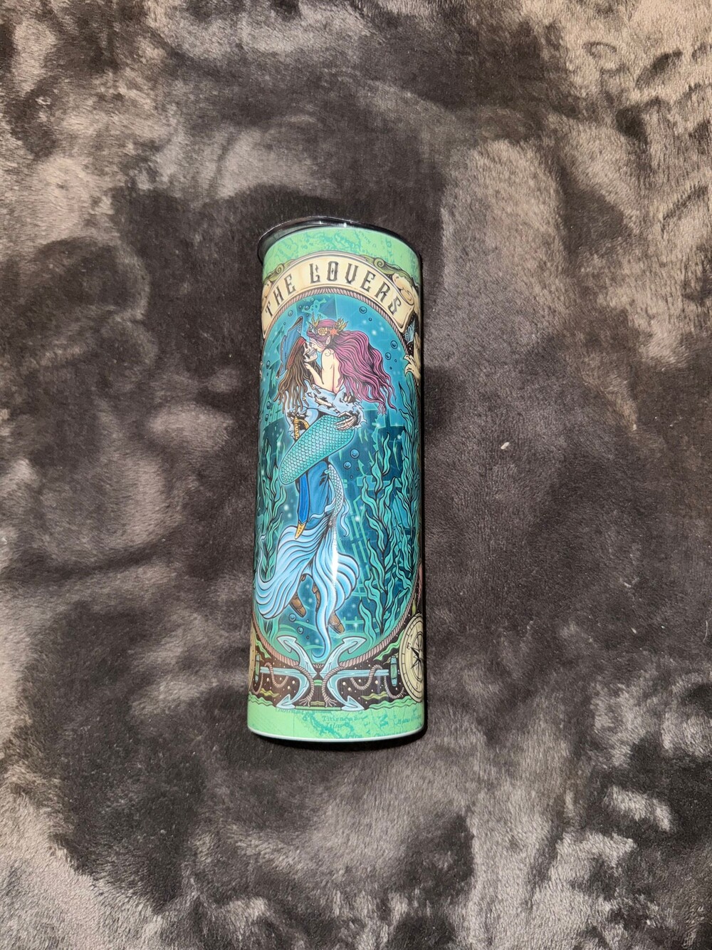 The Lovers Tarot Card Tumbler with Clear Lid Nautical Design